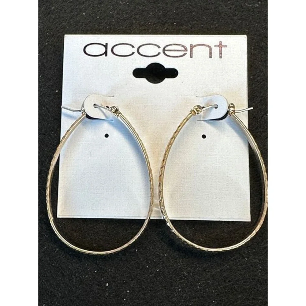 Accent Gold Hammered Teardrop Hoop Earrings Boho Statement NWT New Jewelry Gift